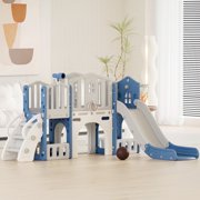 XJD 8 in 1 Toddler Slide Set, Kids Slide for Toddlers, Toddler Climber Slide PlaySet with Basketball Hoop,Outdoor Indoor Playground for Toddlers, Blue