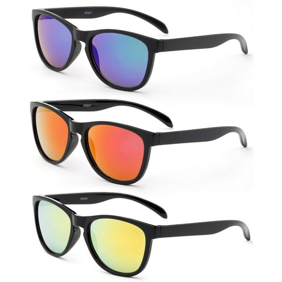 3 Pairs Newbee Fashion - "Benji" Kyra Kids Keyhole Design Flash/Mirror Sunglasses Ages 1-10 Comfortable Fit with UV Protection