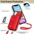 thumbnail image 4 of Crossbody Strap Wallet Case for iPhone 11 with Wrist Strap, 360° Rotating Ring Kickstand & Card Holder PU Leather Purse Magnetic Snap Zipper Case Cover for iPhone 11, Red, 4 of 9
