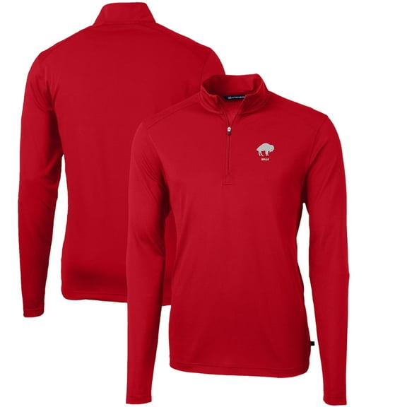 Men's Cutter & Buck Red Buffalo Bills Throwback Logo Virtue Eco Pique Recycled Quarter-Zip Pullover Top