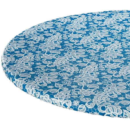 

Lovely Lace Elasticized Table Cover 100% Polyester Floral Print Home Décor - Blue Measures 45 - 56 dia. Round By Chef s Pride