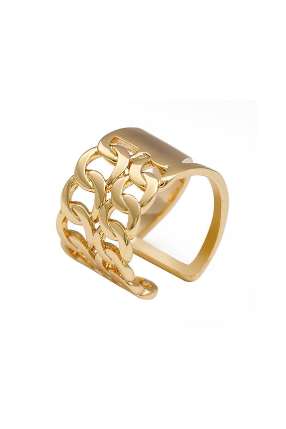 Womens Ring Adjustable Opening Real Gold Plated Inlay U Shaped Open Mouth Copper Ring European And American Ins Jewelry Gift For Her