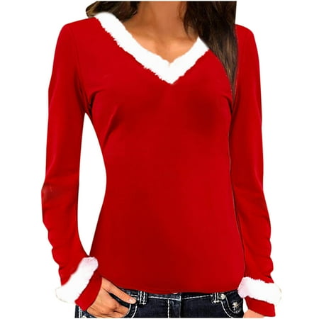

Ichuanyi Womens Fall Tops Clearance Women Sexy Solid Slim Velvet Stiching Casual Printing Long Sleeve V-Neck Shirts Blouses Tops