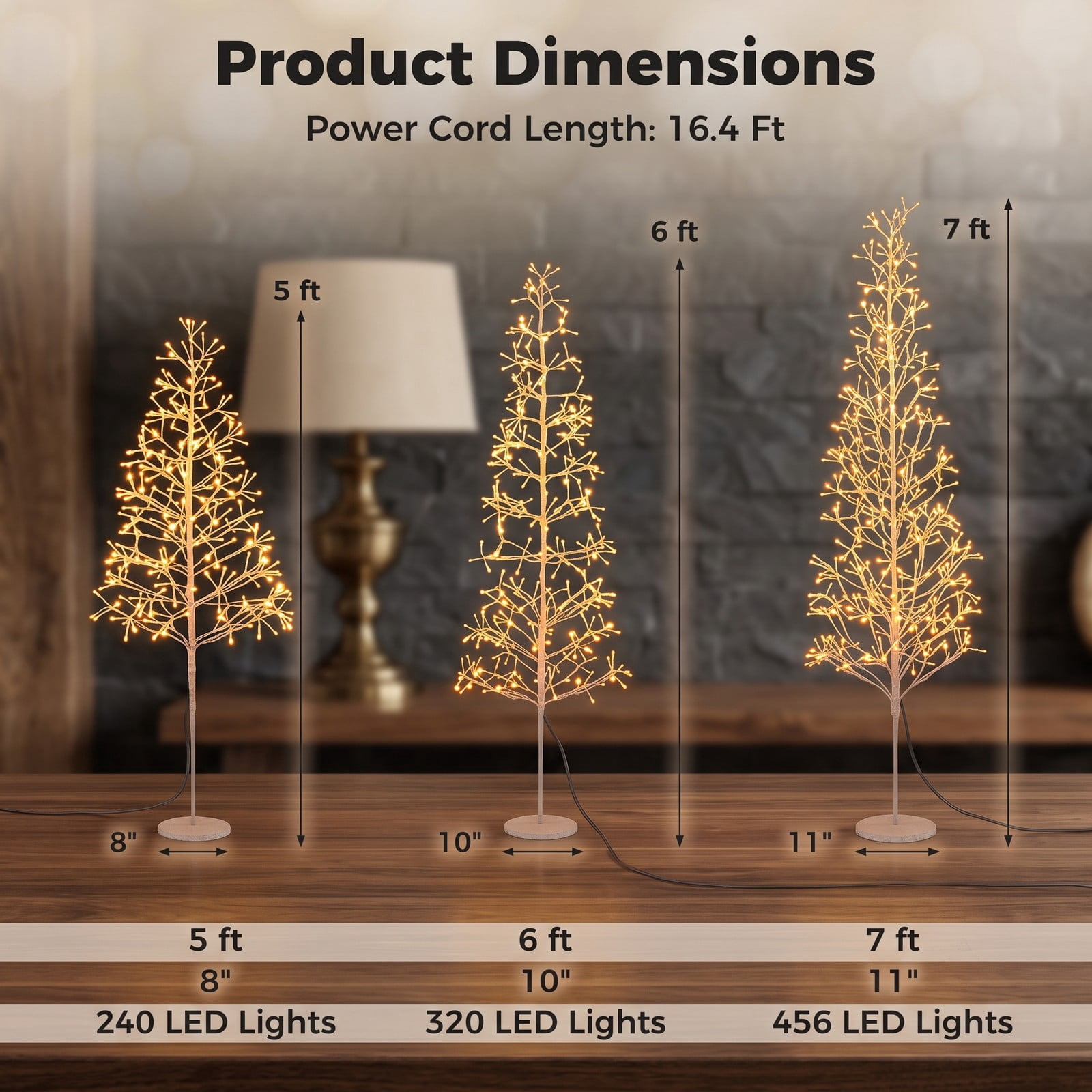 RUIE 5 FT Pre-Lit Birch Tree, Lighted Twig Tree with 240 Warm White LED Lights, Weighted Cement Base, Flexible Branches for Christmas Holiday Home Party Wedding, White