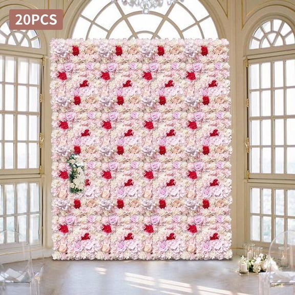 20-Piece Artificial Flower Panel Set,Silk & Plastic,Handmade, Mixed Roses/Dahlias,15.74x23.62in,All-Season Decor for Wall,Wedding,Home & Events