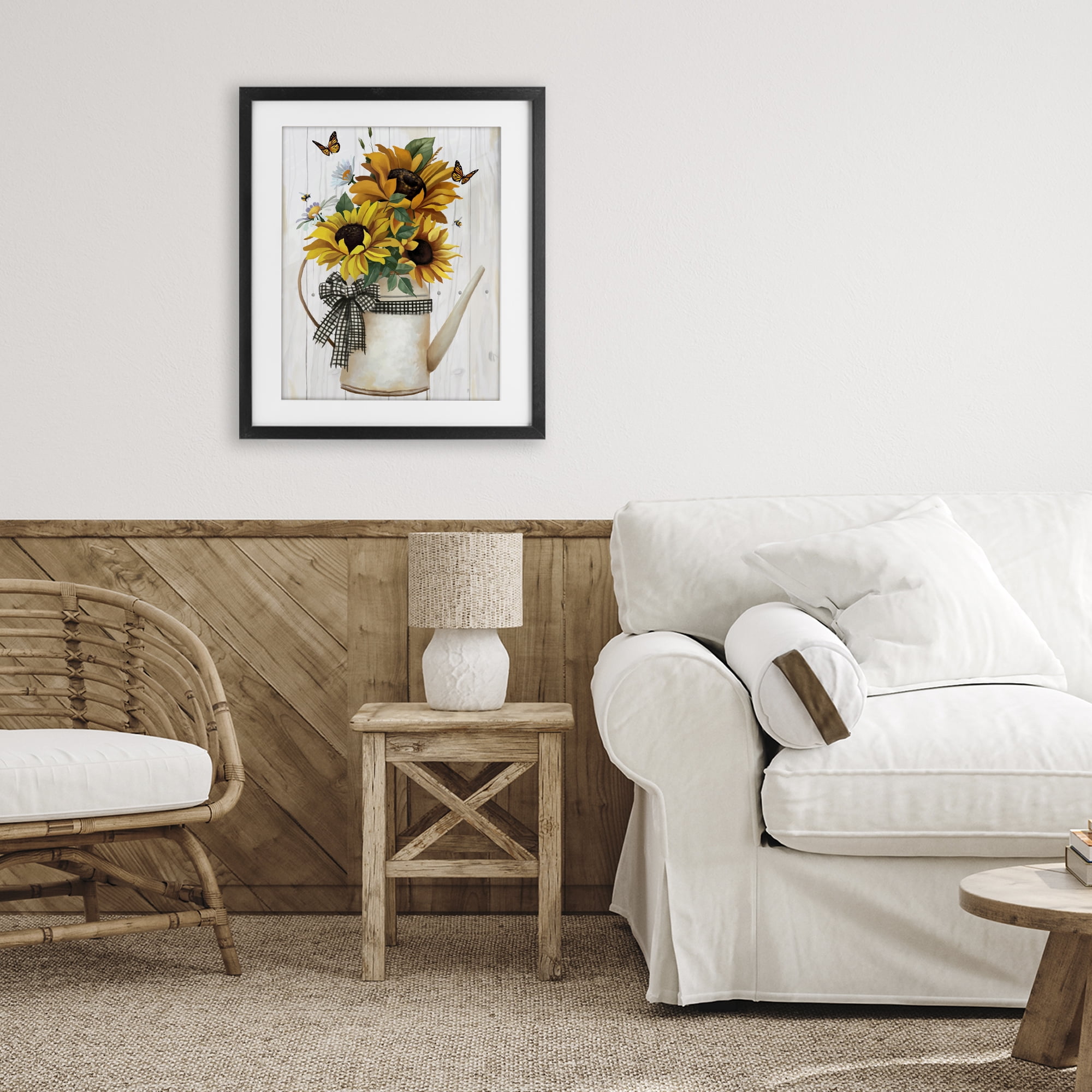 Stupell Industries Sunflower Trio in Watering Can Black Framed Print Under Glass, design by Lucca Sheppard