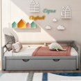 thumbnail image 2 of [Twin Size Wooden Platform Bed with Trundle, No Box Spring, Gray, for Bedroom], 2 of 11
