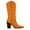 Orange, variant on FSJ Women Pointed Toe Embroidered Mid Calf Boots Side Zipper Stacked Chunky High Heels Comfortable Outdoor Cowboy Boots Size 8 Blue