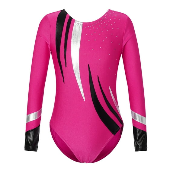 TiaoBug Kids Girls Shinny Gymnastics Leotard Long Sleeve Athletic Bodysuit