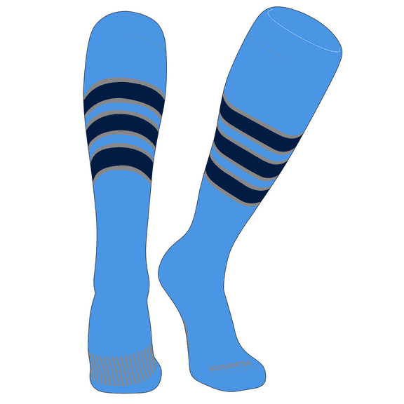 PEAR SOX Striped OTC Baseball, Softball, Football Socks (C) Sky Blue, Silver, Navy (XS)