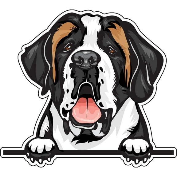 WickedGoodz Smiling St. Bernard Vinyl Decal - Dog Breed Bumper Sticker - for Laptops Tumblers Windows Cars Trucks Walls