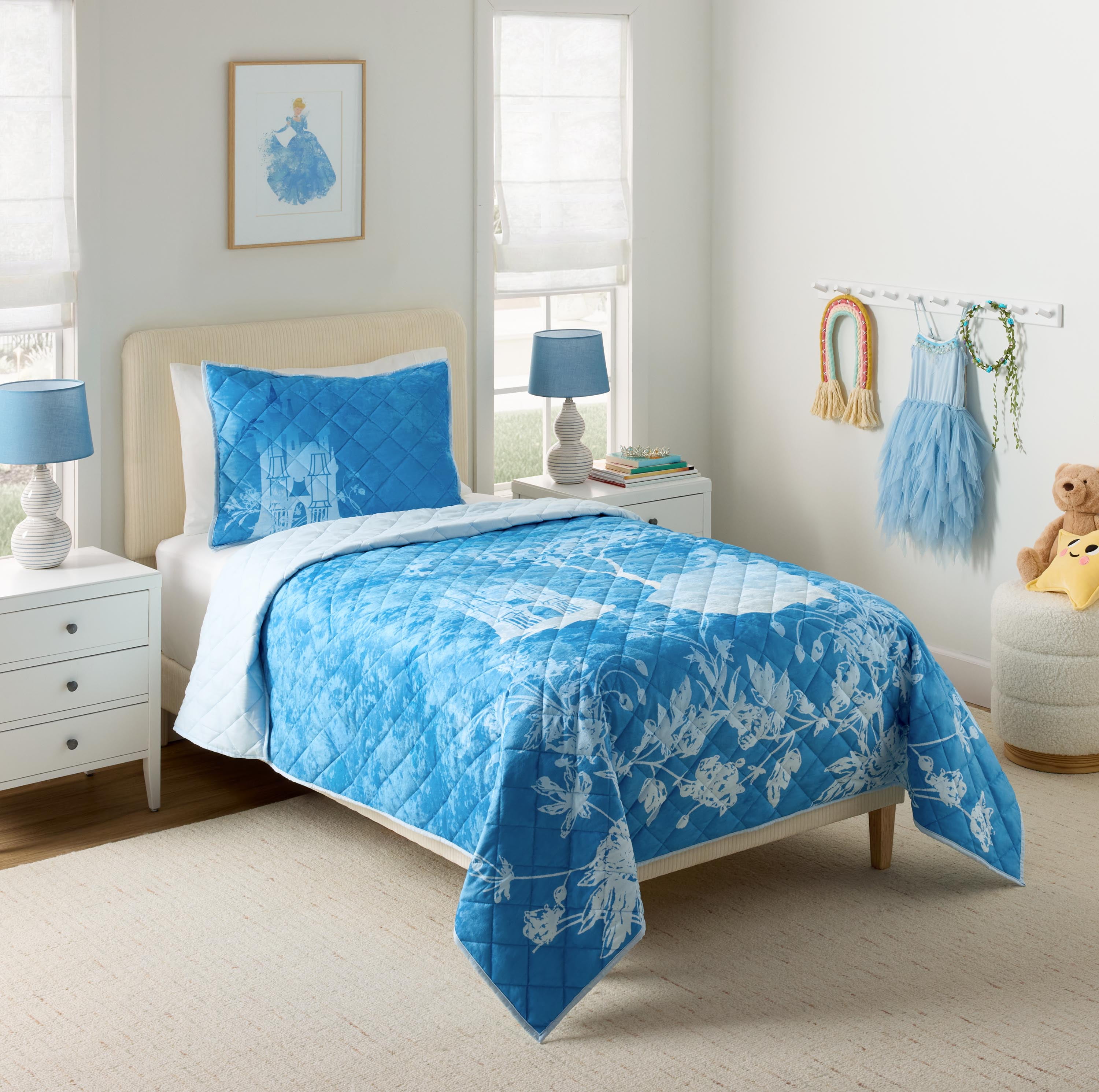 Princess Cinderella's Castle, Blue, 2 Piece Quilt and Sham Bedding Set, Twin/Full, Disney