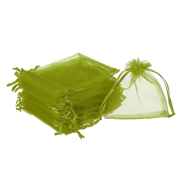 100uds Organza Bolsas 10x12cm Cordón Favor Bolsas Transparente Malla Bolsa para Regalo Joyería Boda Fiesta Navidad Dulces Ejército Verde