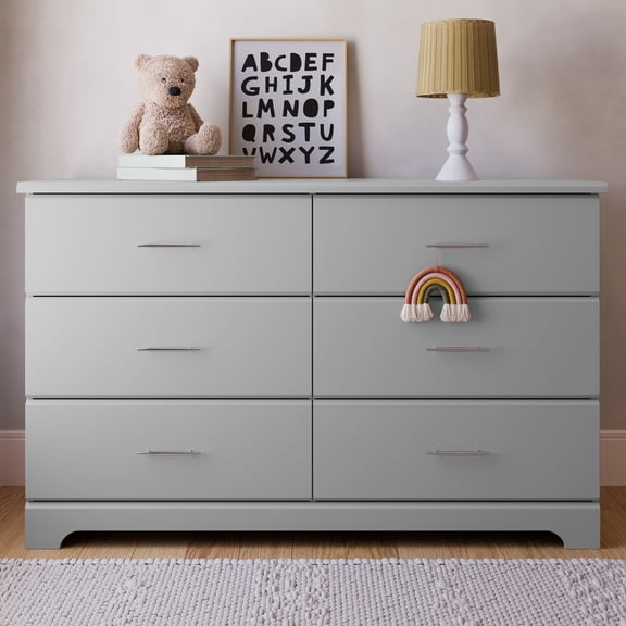 Storkcraft Brookside 6 Drawer Nursery Double Dresser, Pebble Gray