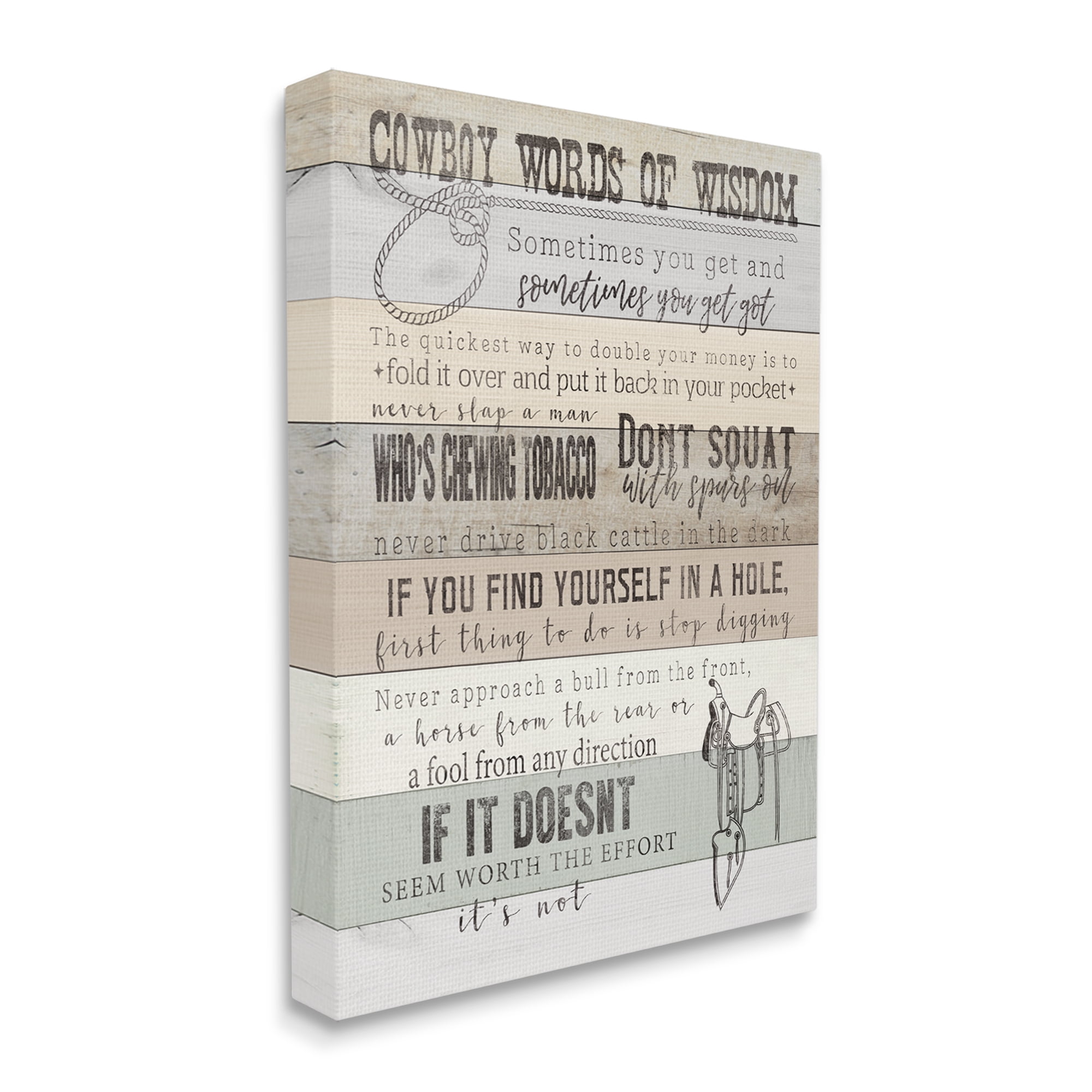 Stupell Industries Cowboy Words of Wisdom Typography Painting Gallery Wrapped Canvas Art Print Wall Art, 24 x 30