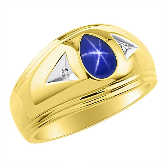 Diamond & Blue Star Sapphire Ring Sterling Silver or Yellow Gold Plated Silver Band