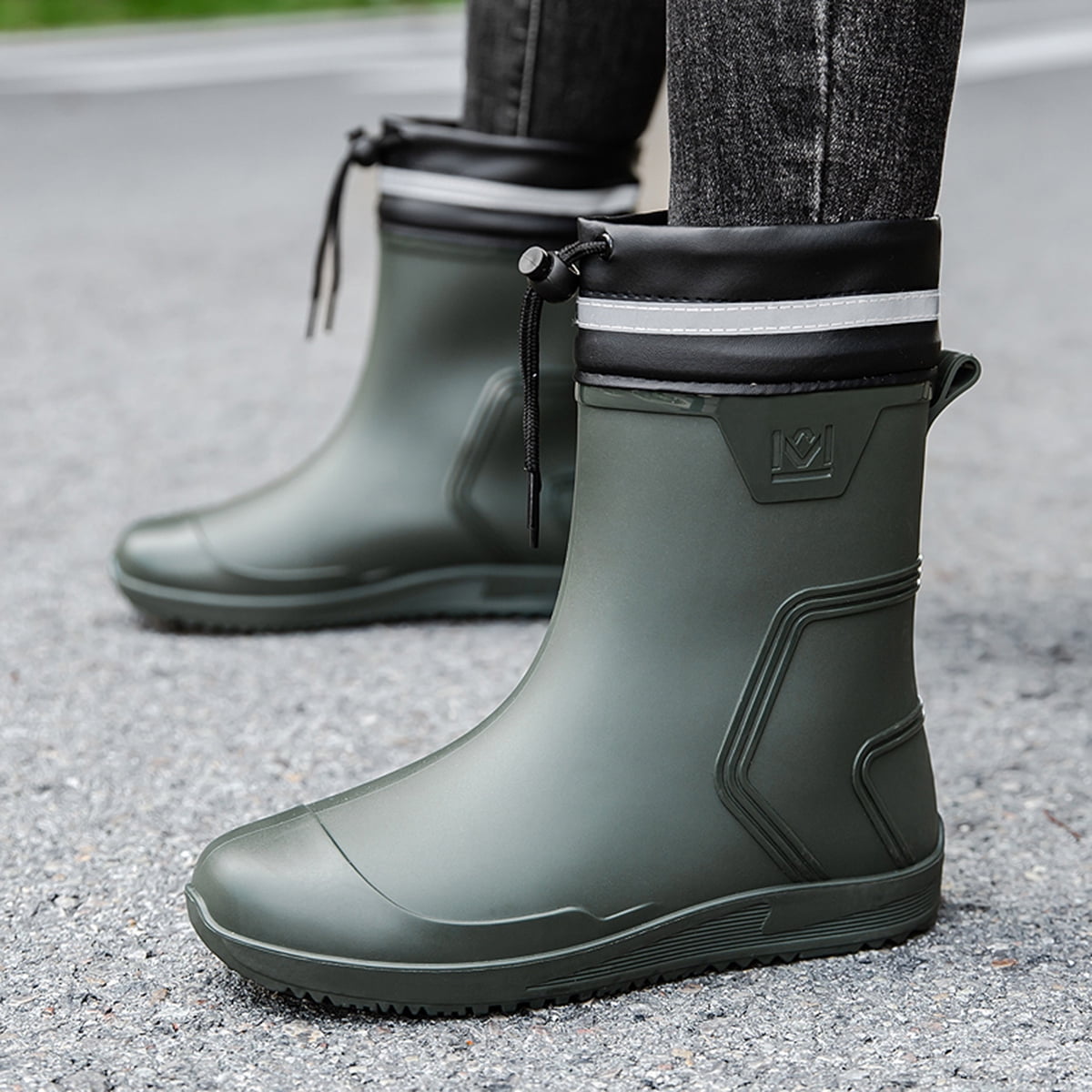 AUXDIQ Rain Shoes Men Mid-calf Boots Waterproof Rain Boots Outdoor Garden Shoes