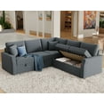 thumbnail image 6 of VANACC 85" L Shaped Sleeper Sofa Bed with Pull Out Bed and Storage Seat, Grey Linen Sectional Couch for Living Room Apartment, 6 of 9