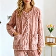 thumbnail image 2 of Women's Fuzzy Pajamas Tops Flower Jacquard Warm Long Sleeve Bed Jackets Button Down Sleepwear Winter Coats with Pockets, 2 of 9