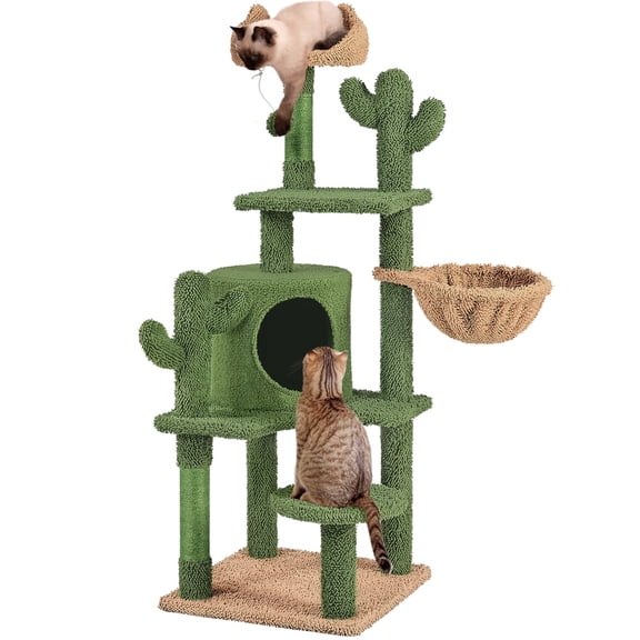 Yaheetech 53.1'' H Cat Tree Condo with Scratching Posts & Hanging Ball, Green/Brown