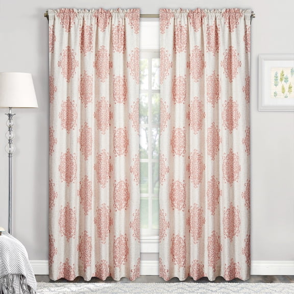 Home Soft Things Printed Microfiber Curtain - Chelsea 2 Piece Set - Coral - 60" x 84"