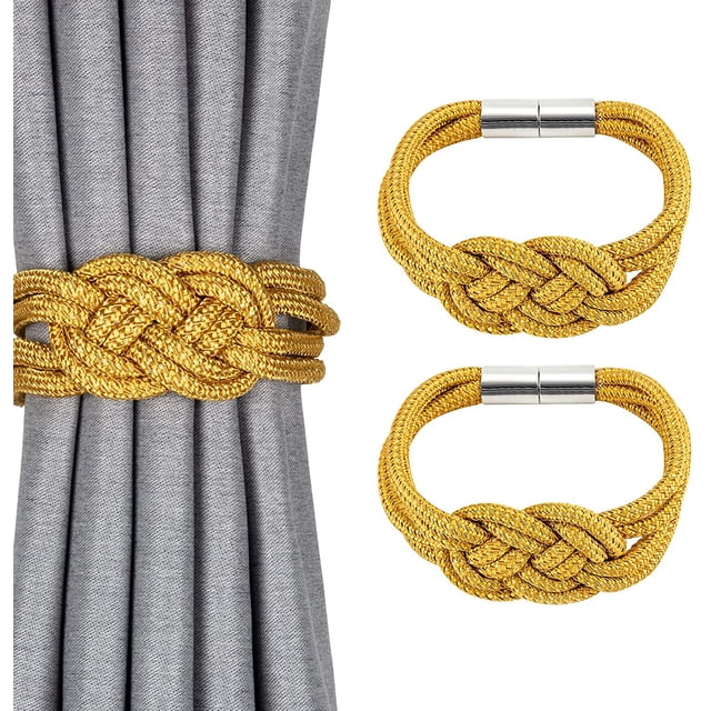 2 Pack Strong Magnetic Curtain Tiebacks Upgrade Nordic Simple Style Drape Tie Backs Double Color Weave Rope Knot Decorative Curtain Holdbacks for Home & Office Window Drapery