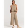 thumbnail image 5 of EASYBRAUS Women Sleeveless Pleated Vest and Cropped Wide Leg Pants Set Summer 2025 Casual Outfit S-3XL, 5 of 10