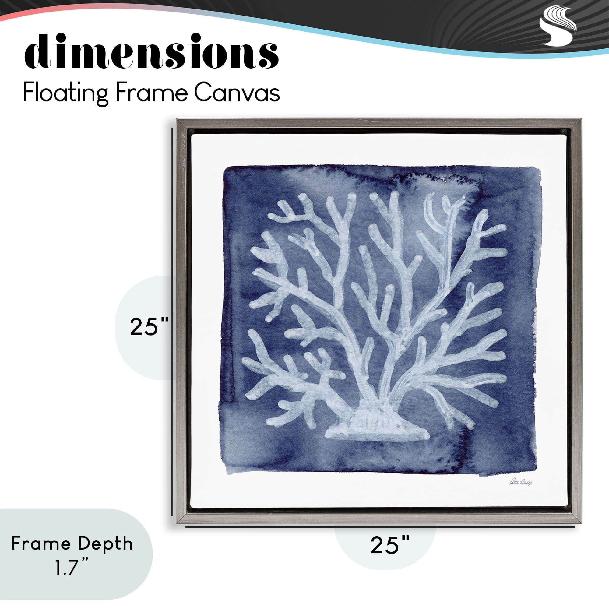 Stupell Industries White Coral on Indigo Gray Framed Floater Canvas Wall Art, design by Patti Bishop