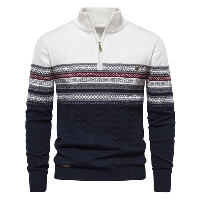 LOVZFMLL Sweaters for Men, Vintage Striped Color Block Turtleneck Ribbed Pullover, Casual Fashion Half-Zip, Fall Clothes, Warm Winter Tops