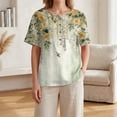 thumbnail image 4 of Floral Graphic Henley Neck Tops for Women, Short Sleeve Casual Pullover Blouses Dressy Boho Stylish Spring Summer Fall Outfits, 4 of 6