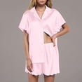 thumbnail image 4 of TEVEQ Women's 2 Piece Pajamas Set Button Down Tops Short Sleeve Sleepwear Soft Pajama Shorts 2 Pcs Lounge Sets with Pocket Shorts and Top Summer Sets Satin Button Up Comfy Sleepwear Sets Pink S, 4 of 6