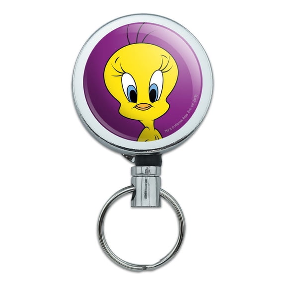 Looney Tunes Tweety Bird Heavy Duty Metal Retractable Reel ID Badge Key Card Tag Holder with Belt Clip