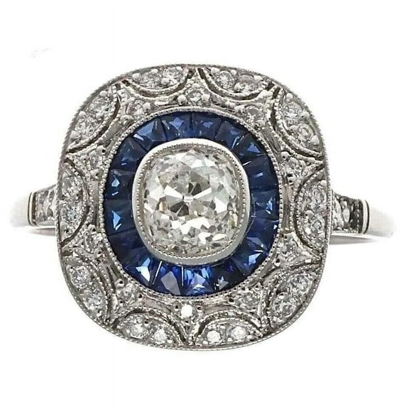 Art Deco Milgrain Halo Engagement Ring For Women's Gift 1.8 Ct Diamond 14K White Gold Over