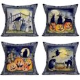 thumbnail image 1 of Paquete de 4 fundas de almohada de Halloween, aterradoras, con lápida de cuervo, gato negro, calabaza, 45 x 45 cm, 1 of 5