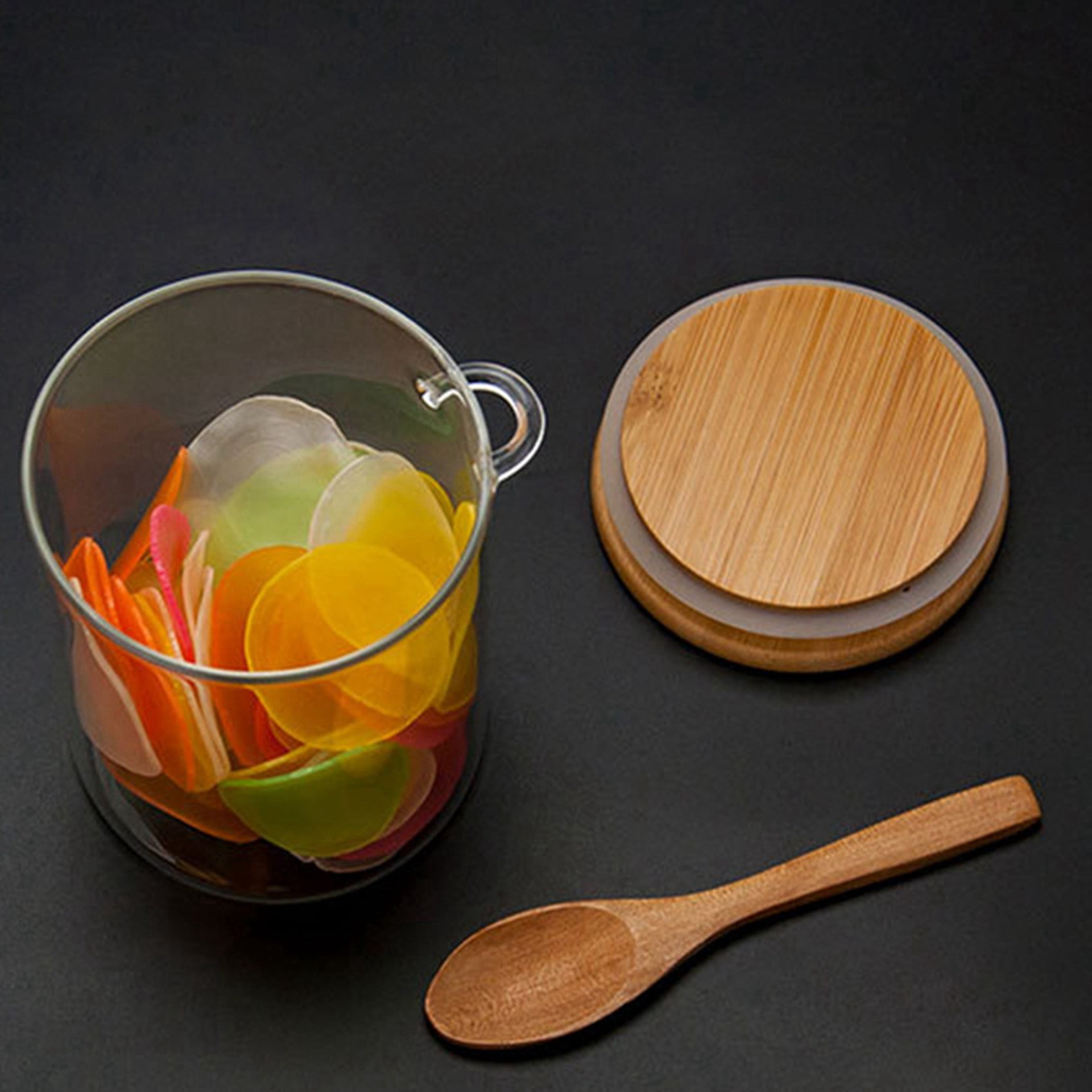 3X Glass Food Airtight Canister Lid Storage Tank Jar Food Container with Wooden Spoon