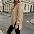 thumbnail image 6 of aohooy Womens Oversized Split Seam Sweatshirt Fall Loose Pullover V Neck Long Sleeve Top for Travel School Going Out Daily Wear Khaki,XL, 6 of 8