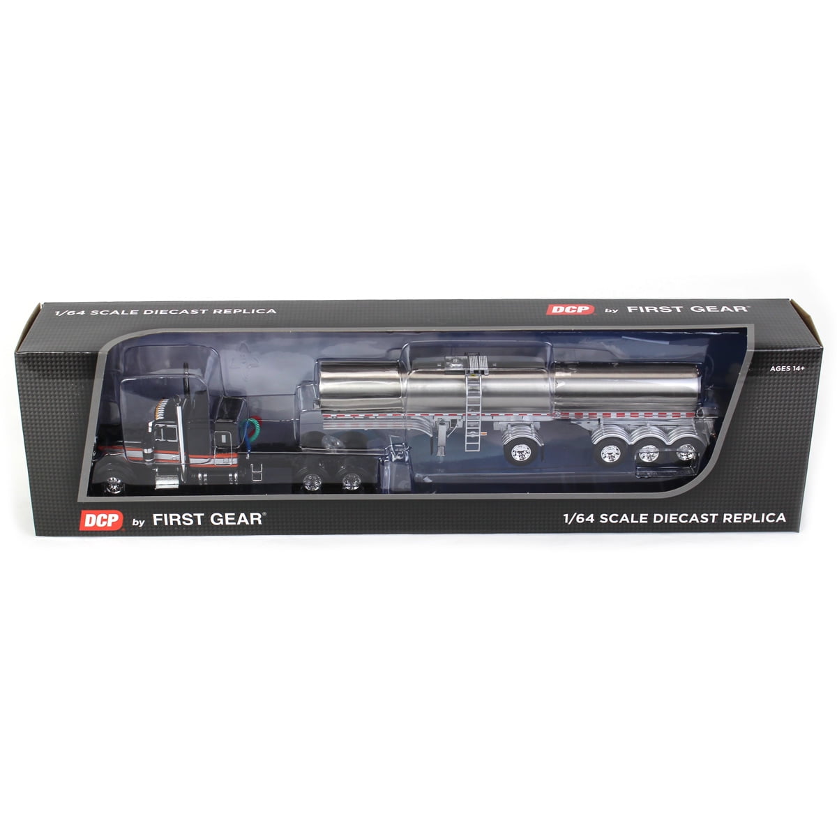 1/64 Black Peterbilt 379 w/ Quad-Axle Walker Milk Tanker