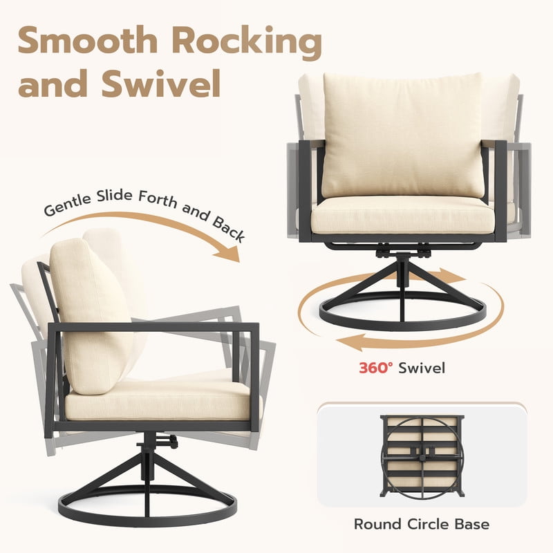 MRUAKA 4-Piece Outdoor Patio Conversation Set, Metal Frame Furniture Sofa with Armchairs & Coffee Table, Weather-Resistant Cushions for Balcony, Deck, Poolside Beige