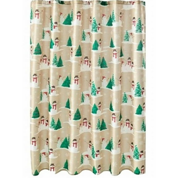 St Nicholas Square Tan Snowman & Trees Fabric Christmas Shower Curtain Holiday