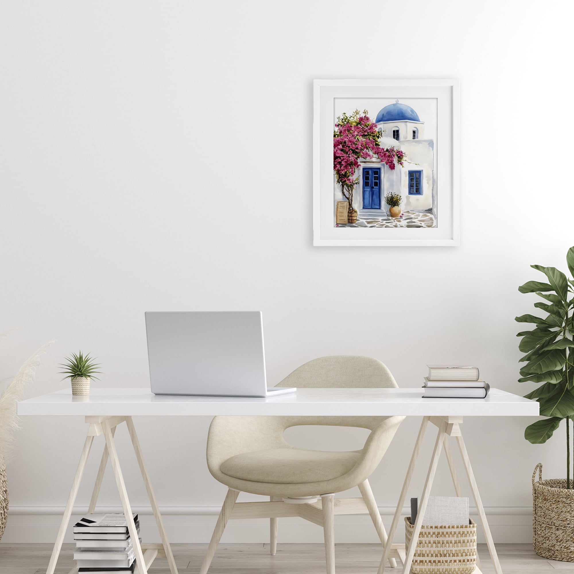 Stupell Industries Santorini House with Bougainvillea White Framed Print Under Glass, design by LSR Design Studio