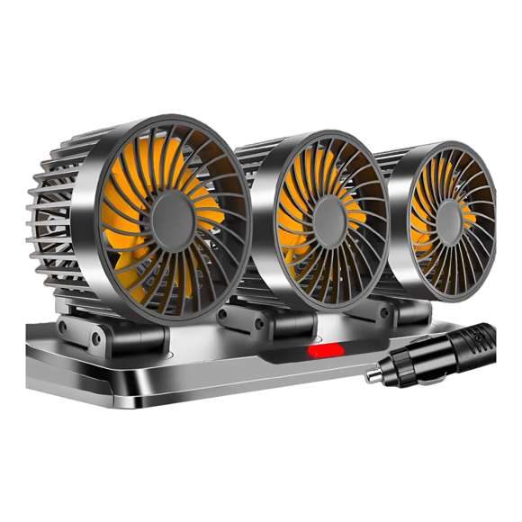 Ventilador Para Auto De 3 Cabezas Ajustables Portátil 12/24v Malubero, Negro con aspas naranjas
