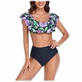 thumbnail image 1 of Women Ruffle High Waist Swimsuit Two Pieces Bathing Suit Push Up Floral Print Bikini Sets, 1 of 6