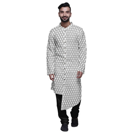 

Atasi Printed Kurta Pajama For Men Asymmetric Style Casual Summer Clothing