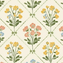 Cottagecore Peel and Stick Wallpaper 23.6in x 9.8ft Floral Yellow Pink Blue Flowers Delicate Diamond Design Contact Paper Waterproof Self Adhesive Wall Paper for Bedroom Shelf Cabinet Renter Friendly