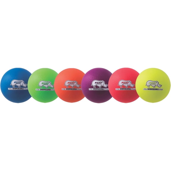 Champion Sports® Rhino Skin® Low Bounce Dodgeballs for Playground, PE, Backyard & League Games – Set of 6 Balls - Neon Rainbow - 6 Inch