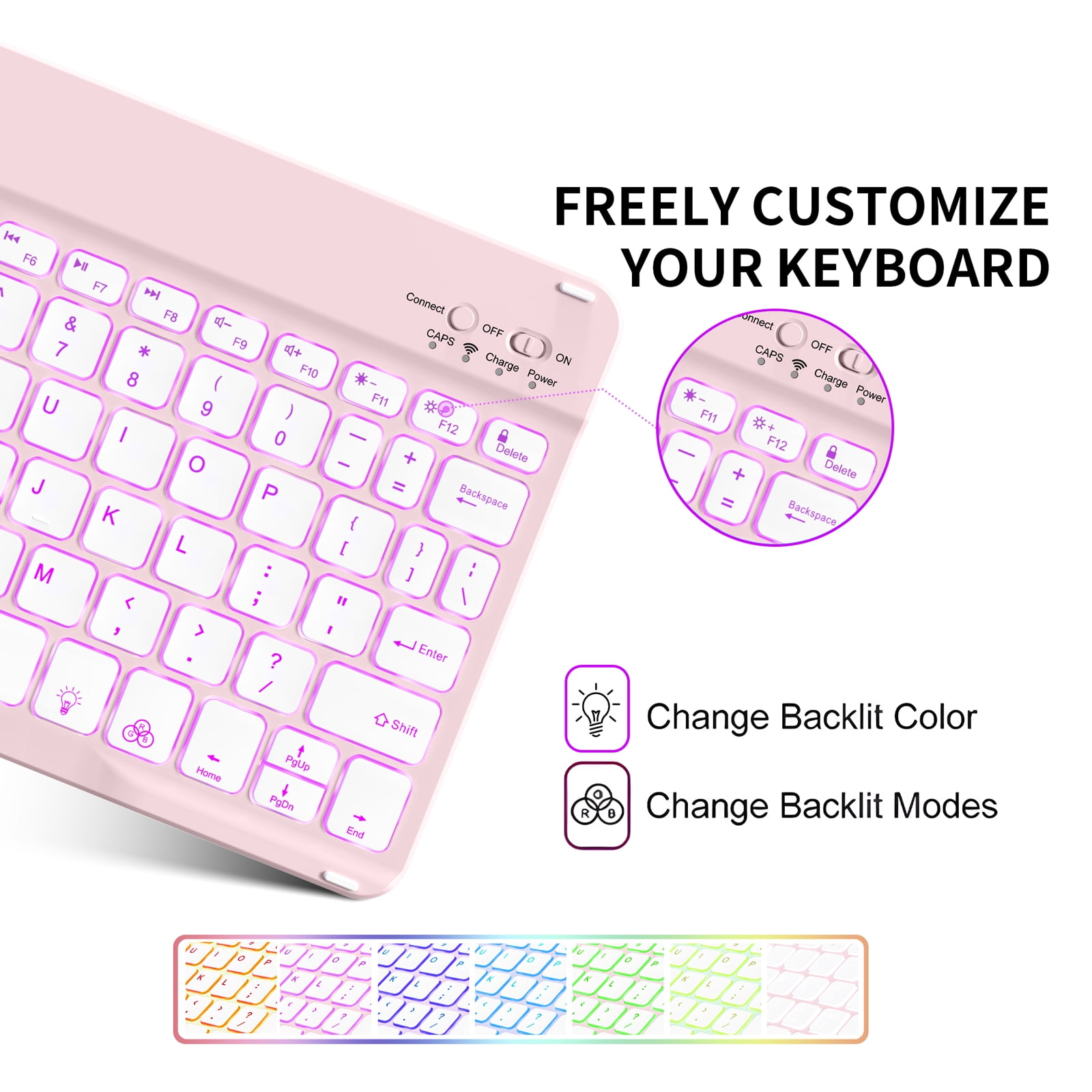 Kenke Case iPad (A16) 11th Generation 11 inch 2025,for iPad 10th Generation 10.9 Inch 2022 with Keyboard - 7 Colors Backlit Wireless Detachable, with Pencil Holder Keyboard Case,(Pink )