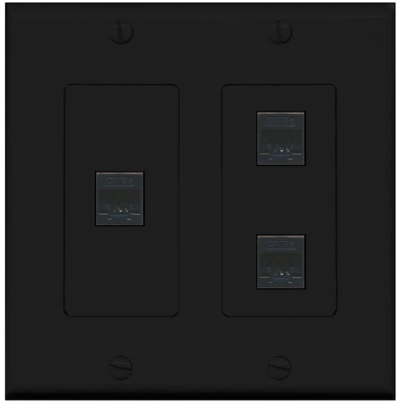 Ultra Spec Cables 3 Port Cat5e Ethernet RJ45 Wall Plate 2 Gang Black
