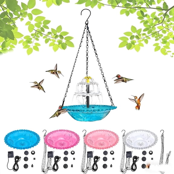 Solar Cascade Hanging Bird Bath Fountain, Hanging Bird Baths with Pump & Glass Bowl, Attracts Wild Birds for Outdoor, Gardens, Patio, Weatherproof