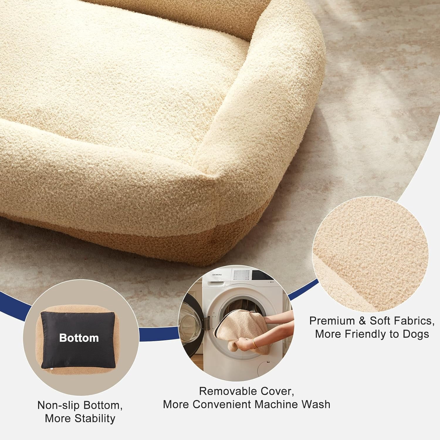 Large Orthopedic Pet Bed, Washable Kennel Mat with Removable Cover, Non-Slip Base Cushion for Medium and Large Dogs