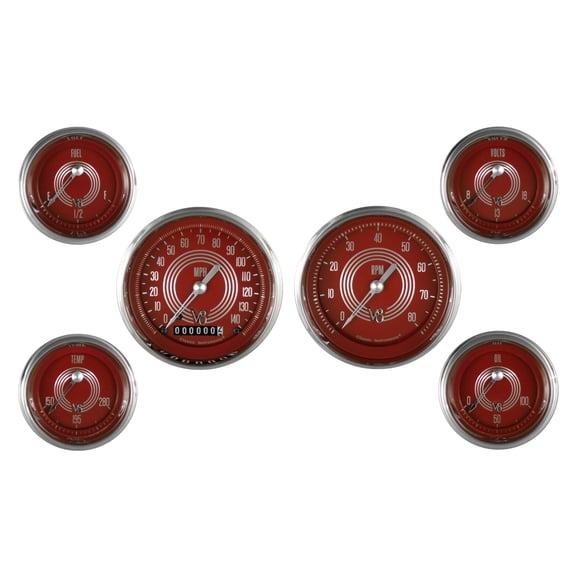 Classic Instruments V8RS01SHC V8 Red Steelie Six Gauge Set